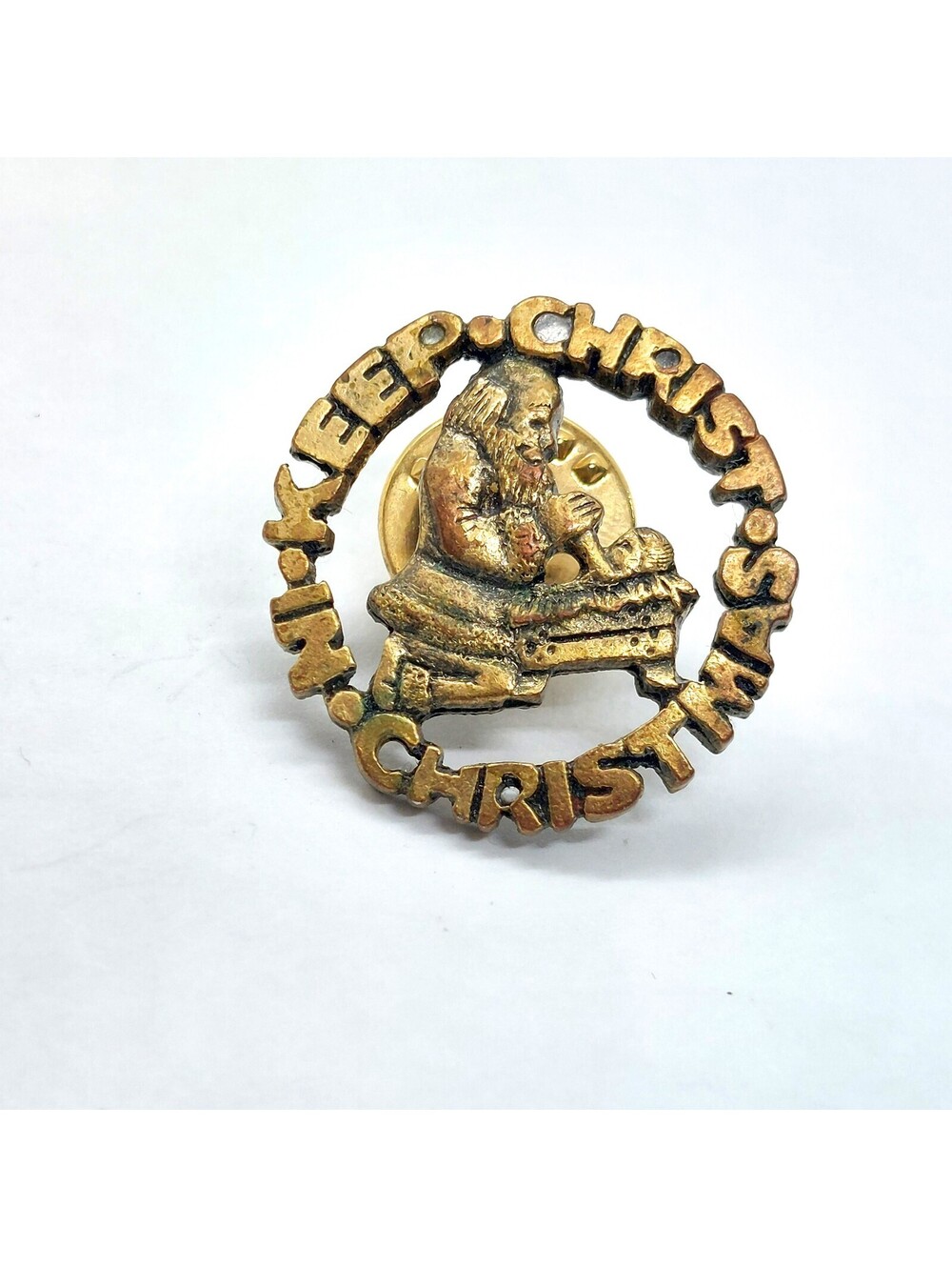 Vintage Keep Christ In Christmas Pin Nativity Scene Religious Holiday Faith